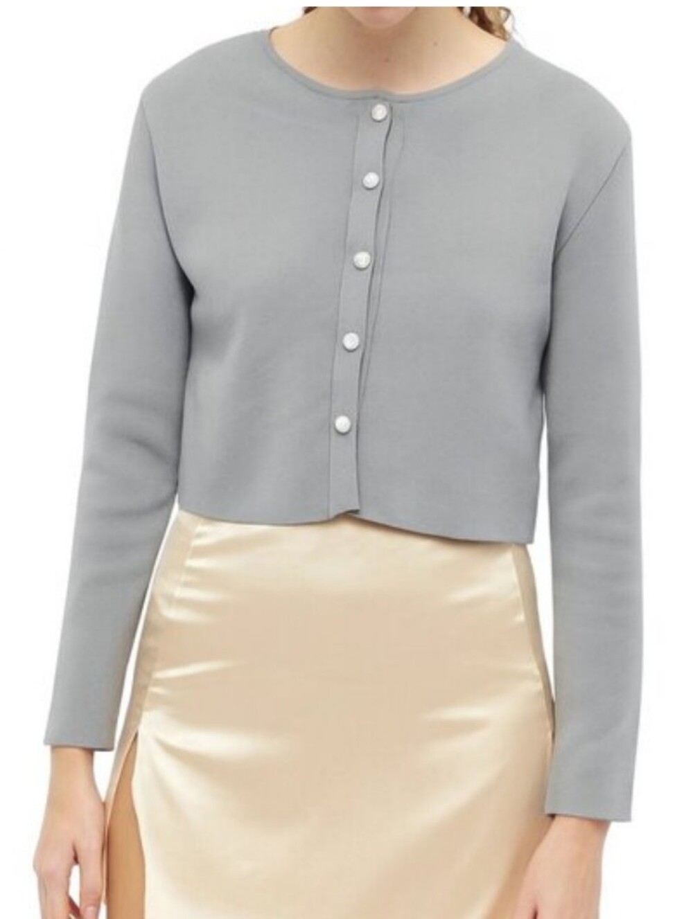 Sleeper Gray Cardigan Cropped Button-Front Cardigan